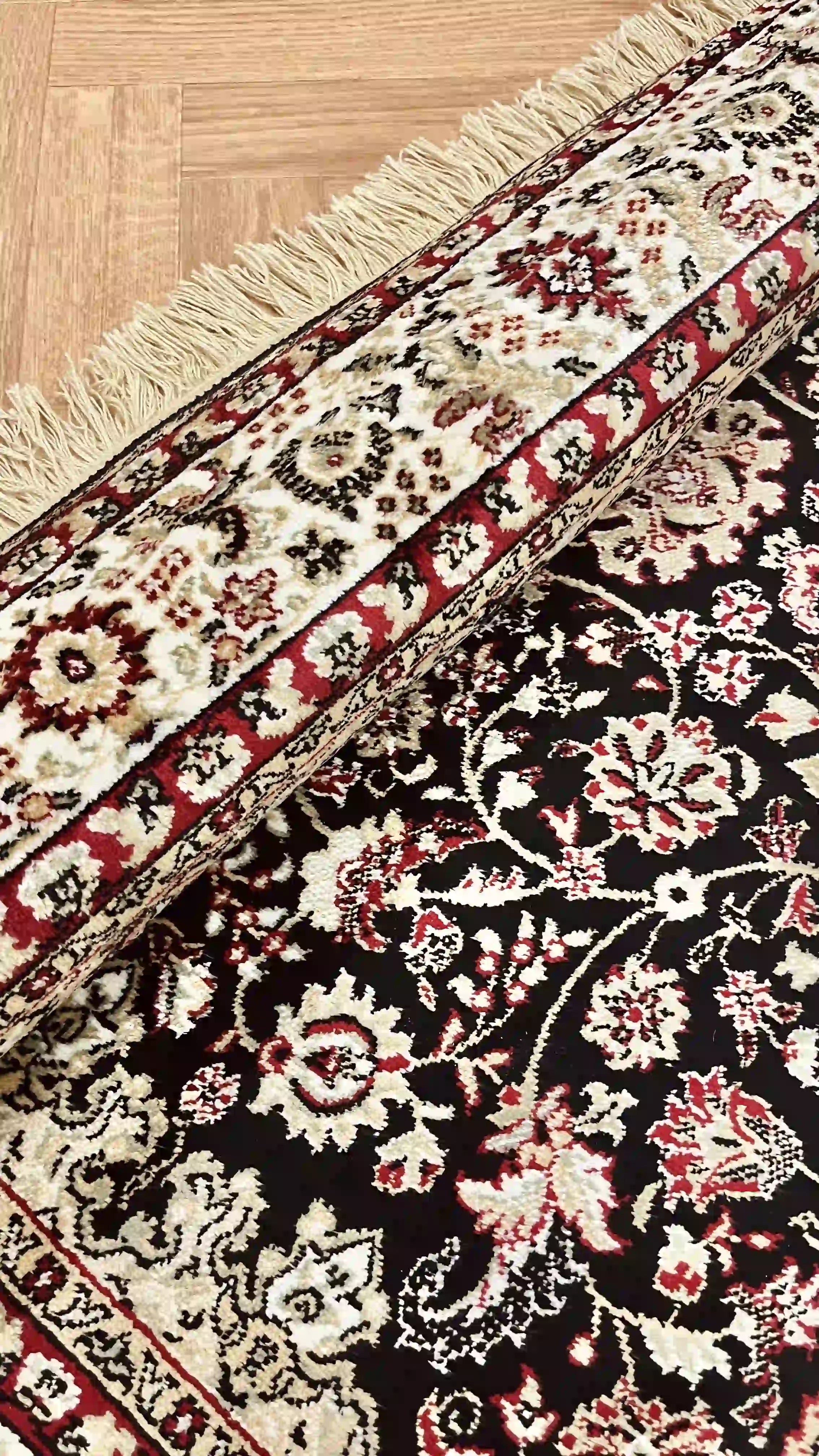 שטיח דגם פרסי משי 639 09 שחור/בז' | SILK